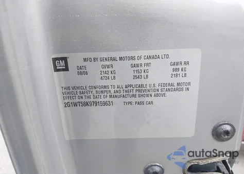 2007 Chevrolet Impala Lt from USA, damaged, VIN 2G1WT58K979159631